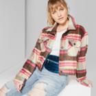 Women's Plus Size Button Front Two Pocket Plaid Jacket - Wild Fable Brown/pink