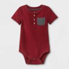 Baby Boys' Henley Short Sleeve Bodysuit With Pocket - Cat & Jack Maroon Newborn, Red