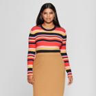 Women's Plus Size Striped Long Sleeve Crew Sweater - Who What Wear Red/black X, Red/black