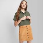 Women's Short Sleeve Boxy Cropped Polo T-shirt - Wild Fable Olive Green