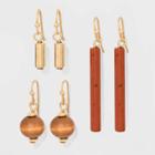 Target Semi Red Jasper Solid Wood Trio Earrings - Universal Thread Red/gold,