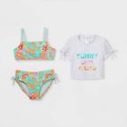Girls' Cropped Short Sleeve 3pc Bikini Set - Cat & Jack White