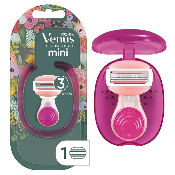 Venus + Rifle Paper Co Mini Comfortglide White Tea Women's Razor, Razor Blade Refill & Travel Case