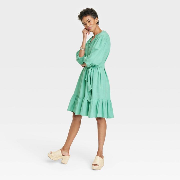 Women's 3/4 Sleeve A-line Dress - Knox Rose Green