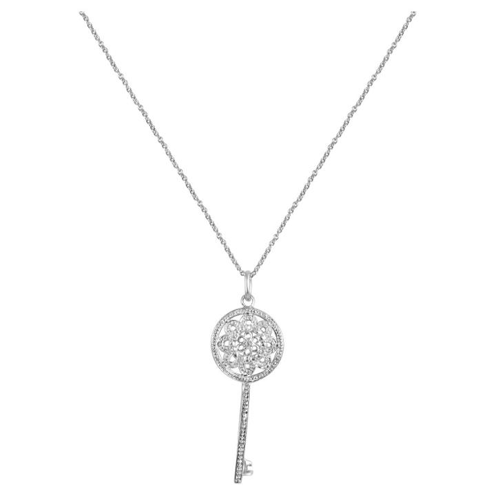 Zirconmania Women's Zirconite Four Leaf Cubic Zirconia Key Pendant-16, Clear