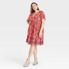 Women's Plus Size Floral Print Short Sleeve Shift Dress - Knox Rose Coral