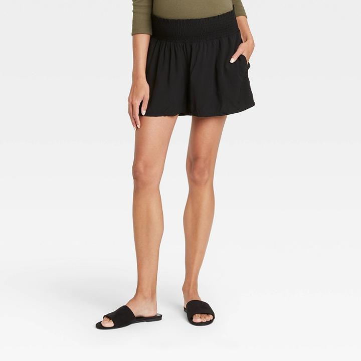 The Nines By Hatch Maternity Smocked Waistband Modal Shorts Black