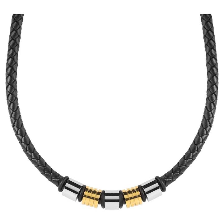 Men's Crucible Two-tone Braided Leather Beaded Necklace, Black