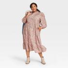 Women's Plus Size Floral Print Long Sleeve Dress - Universal Thread Pink