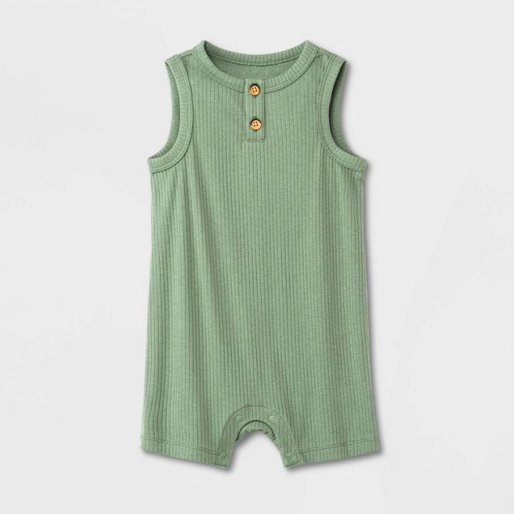 Baby Ribbed Henley Romper - Cat & Jack Sage Green Newborn