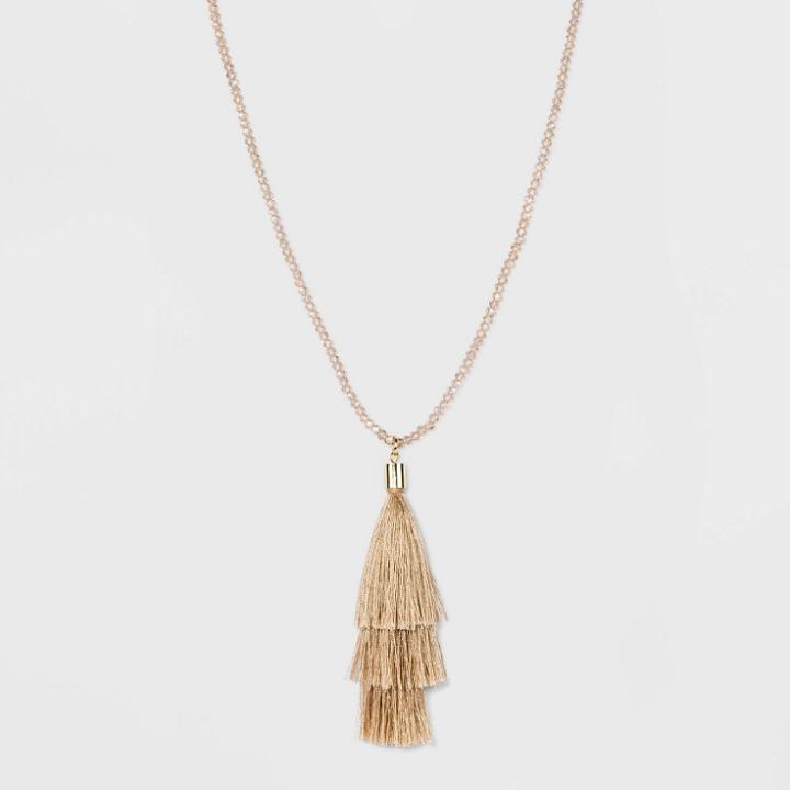 Glass Tassel Beaded Necklace - A New Day Gold, Women's