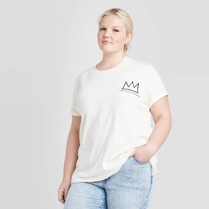 Women's Jean-michel Basquiat Plus Size Boyfriend Short Sleeve Graphic T-shirt (juniors') - Cream 1x, Women's, Size: