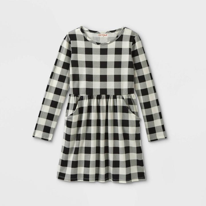 Girls' Printed Long Sleeve Knit Dress - Cat & Jack White