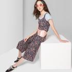 Women's Floral Print Strappy Scoop Neck Pleated Knit Jumpsuit - Wild Fable Navy