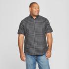 Men's Tall Standard Fit Plaid Short Sleeve Poplin Button-down Shirt - Goodfellow & Co Charcoal