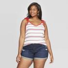 Women's Plus Size Striped Sleeveless V-neck Shoulder Tie Tank Top - Universal Thread White