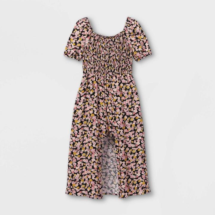 Girls' Smocked Walk-through Short Sleeve Jumpsuit - Art Class Black