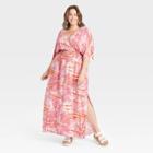 Women's Plus Size Tie-dye Short Sleeve Dress - Knox Rose Pink