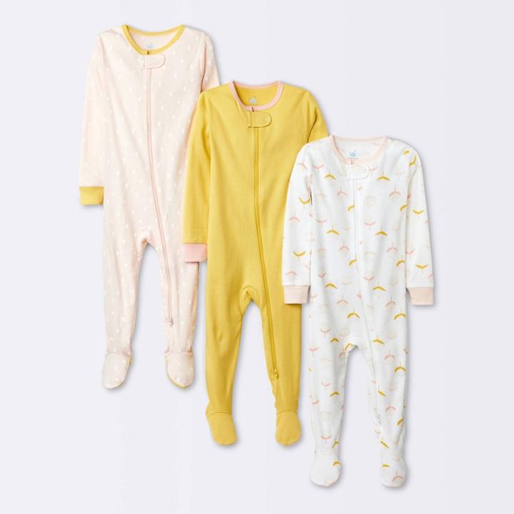 Baby 3pk Basic Floral Tight Fit Sleep N' Play - Cloud Island Pink