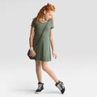 Girls' Short Sleeve Strappy Neck Dress - Art Class Olive