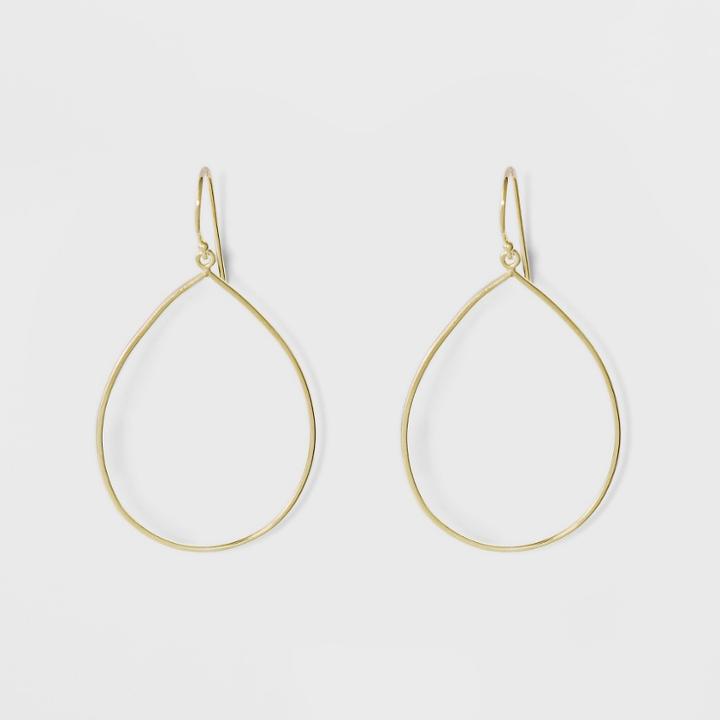 Gold Plated Open Large Teardrop Dangle Earrings 14kt - A New Day Yellow