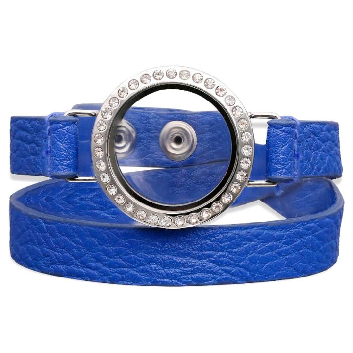 Women's Treasure Lockets Wrap Bracelet With Polished Round Locket - Blue