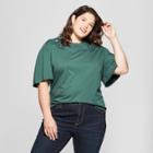 Women's Plus Size Short Sleeve T-shirt With Crochet Detail - Ava & Viv Green X