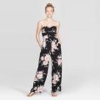 Women's Floral Print Strapless Quilted Top Jumpsuit - Xhilaration Black