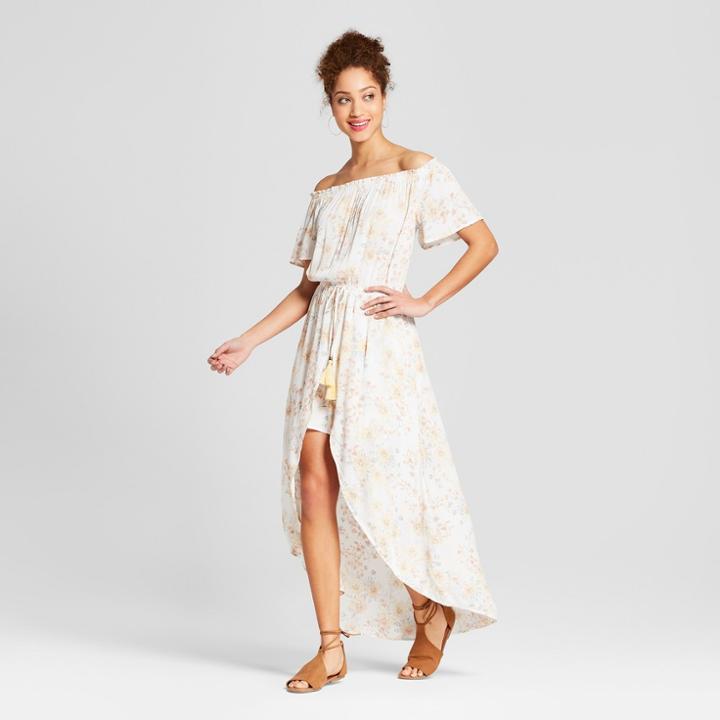 Women's Floral Print Off The Shoulder Maxi Romper- Xhilaration Off White