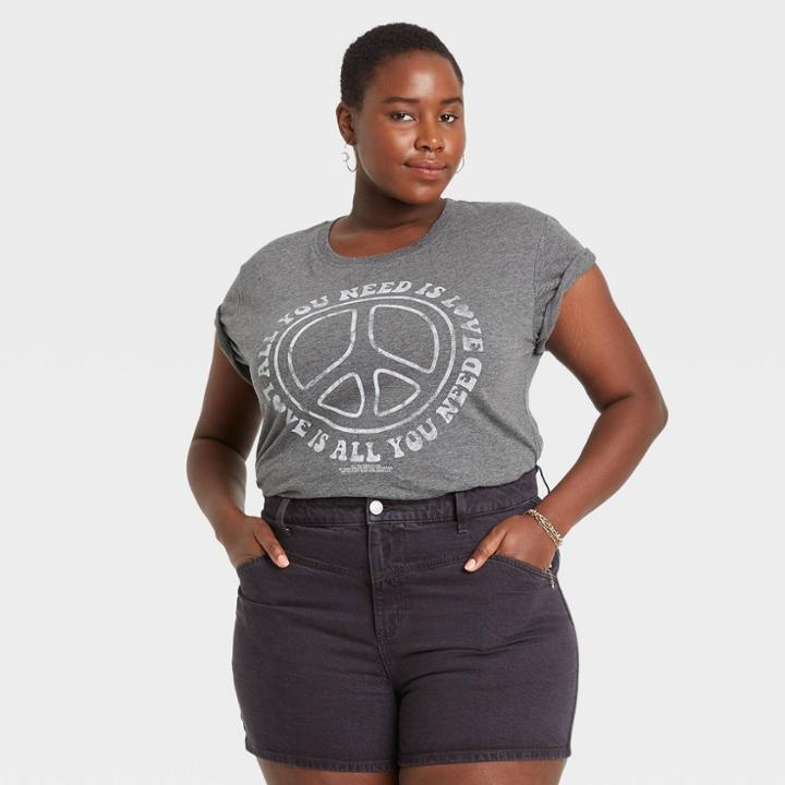 Modern Lux Women's Plus Size The Beatles All You Need Is Love Short Sleeve Graphic T-shirt - Gray