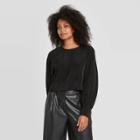 Women's Bishop Long Sleeve Silky Cropped Blouse - Prologue Black
