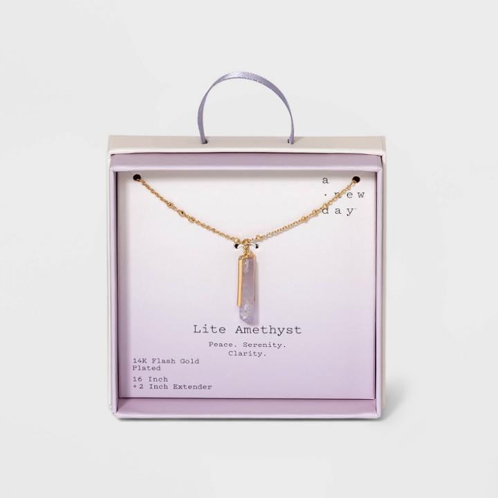 Silver Plated Light Amethyst Bar Pendant Necklace - A New Day Gold