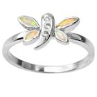 Journee Collection 1/10 Ct. T.w. Marquise-cut Simulated Opal Cz Dragonfly Inlaid Set Ring In Sterling Silver - Silver, 8, Girl's, White