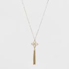 Mother Of Pearl Flower Long Necklace - A New Day White/gold