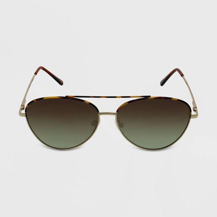 Women's Tortoise Shell Print Aviator Sunglasses - Wild Fable Brown/gold
