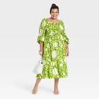 Women's Plus Size Balloon Long Sleeve Dress - Ava & Viv Green X