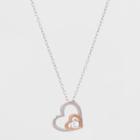 Target Sterling Silver Heart With Small Heart And Cubic Zirconia Necklace - Silver/rose Gold