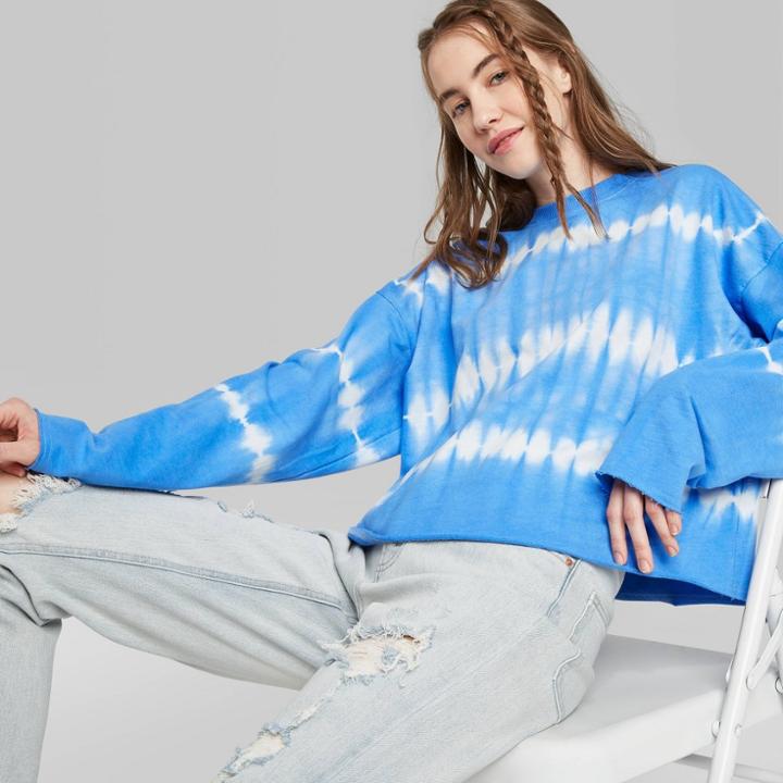 Women's Tie-dye French Terry Sweatshirt - Wild Fable Blue