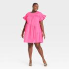 Women's Plus Size Ruffle Short Sleeve Dress - Who What Wear Pink