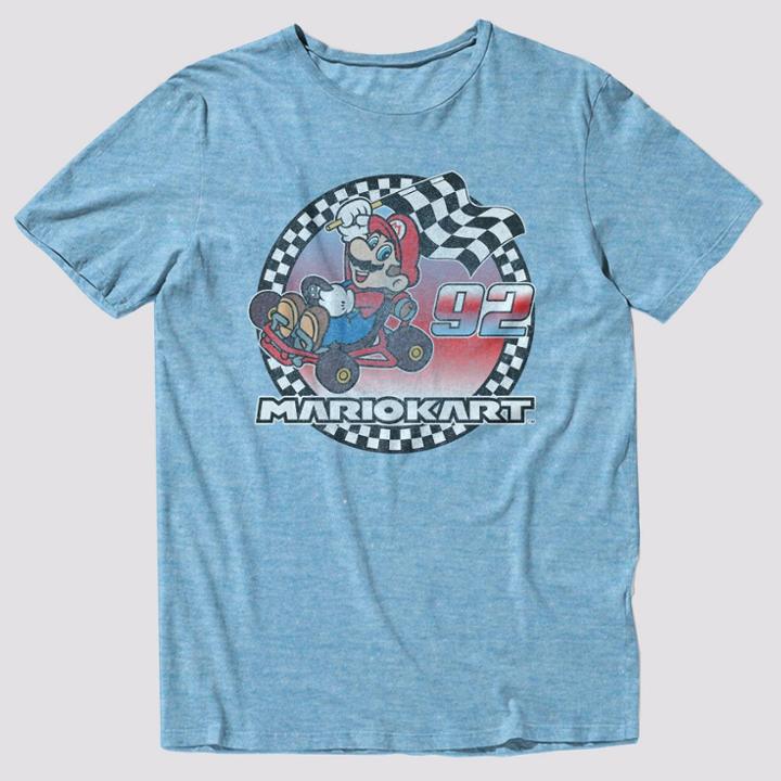 Men's Super Mario Kart Racing Short Sleeve Graphic T-shirt - Light Blue Heather