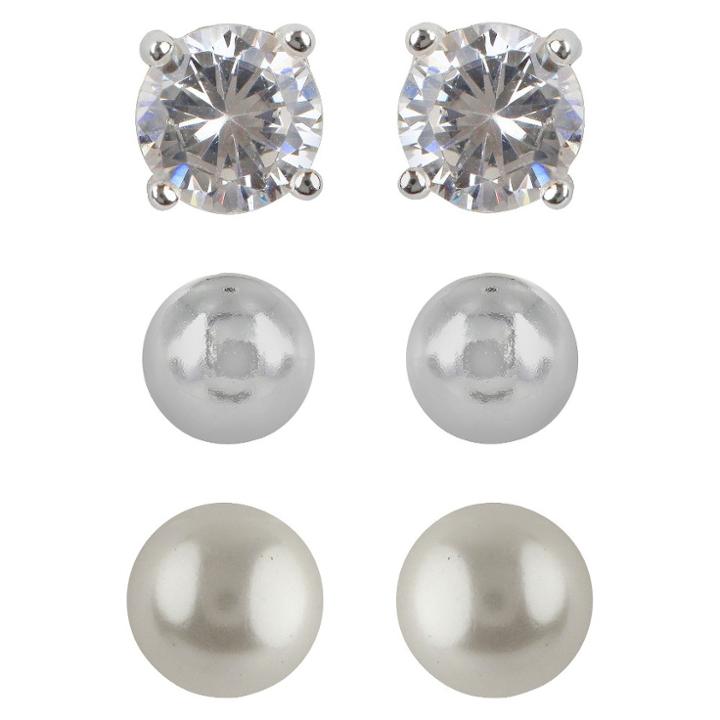 Distributed By Target Sterling Silver Cubic Zirconia Stud Earring Set -