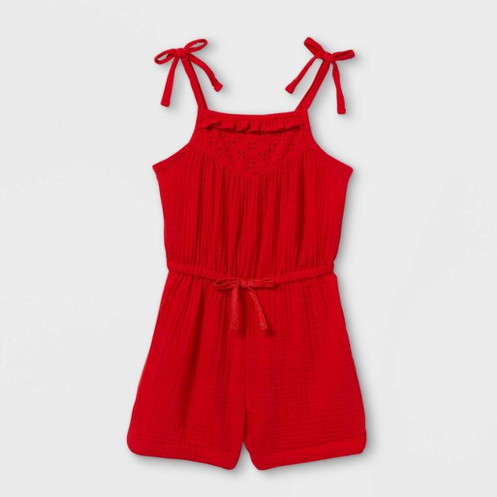 Toddler Girls' Eyelet Romper - Cat & Jack Red
