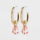 Rectangle Hoop With Transparent Drop Earrings - A New Day Pink