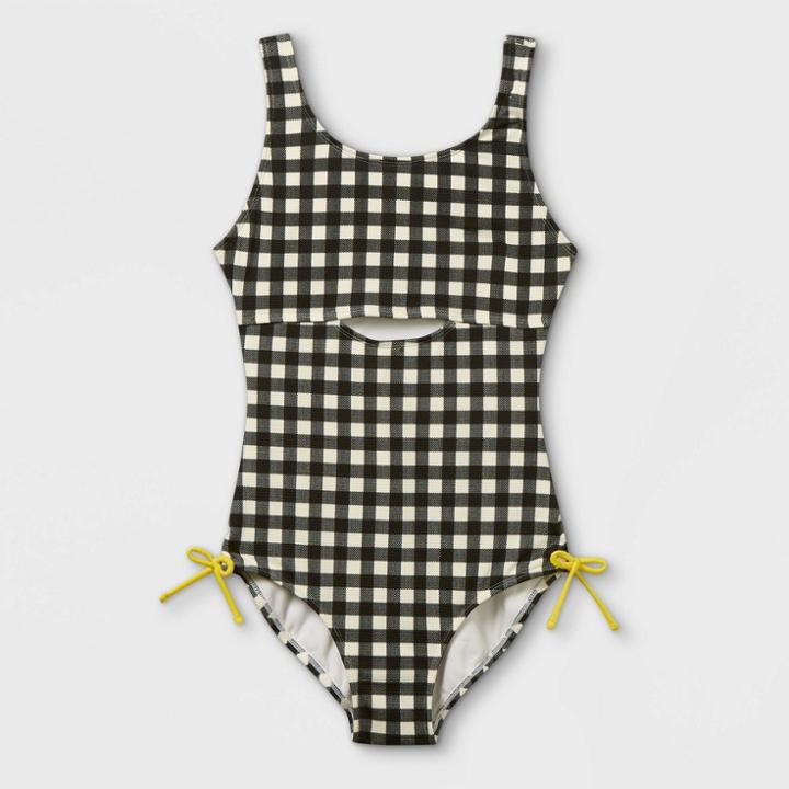 Girls' Beach Gingham One Piece Swimsuit - Art Class Black