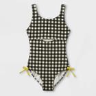Girls' Beach Gingham One Piece Swimsuit - Art Class Black