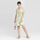 Women's Floral Print Short Sleeve Ruffle Hem Dress - A New Day Cream Xs, Women's, Ivory