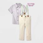 Toddler Boys' 2pc Short Sleeve Woven Shirt And Suspender Pants With Bowtie Set - Cat & Jack Gray Chambray