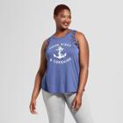 Women's Plus Size Good Vibes & Sunshine Lattice Graphic Tank Top - Grayson Threads (juniors') Navy