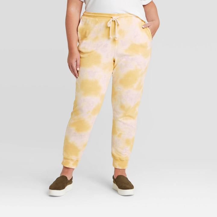 Women's Plus Size Mid-rise Tie-dye Jogger Pants - Universal Thread Yellow/white
