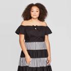 Women's Plus Size Off The Shoulder Short Sleeve Cropped Bardot Top - Who What Wear Jet Black